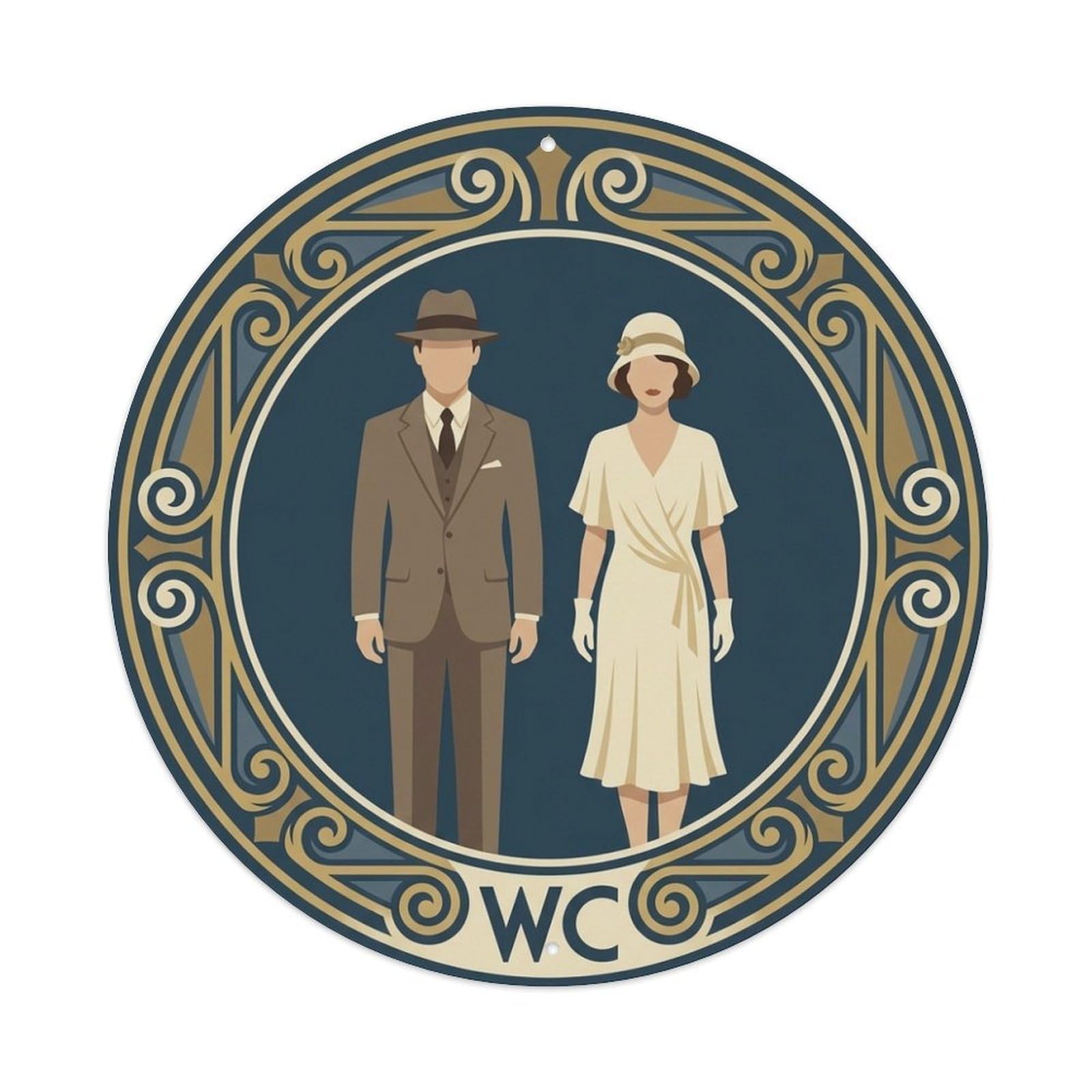 WC Art Deco Restroom Sign Ladies Gents Metal Tin Sign
