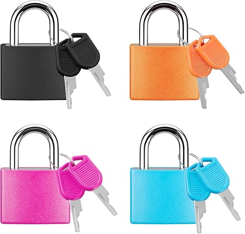 Puroma Paquete de 4 mini candados para maleta con llaves, 0.866 in, 4 colores, cerradura de equipaje para casillero de gimnasio escolar, bolsas para