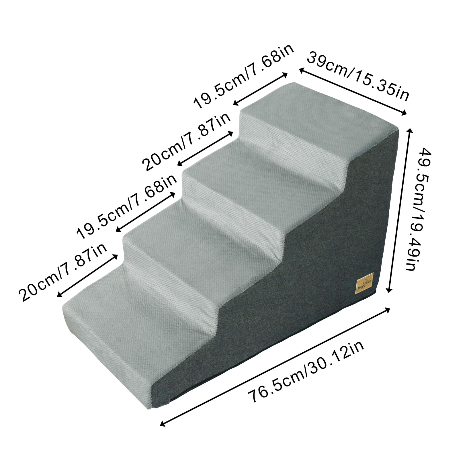 BingoPaw Escalera para Perros Pequeños, Escaleras para Mascotas de Espuma para Cama y sofá, Escalera Perros con Funda Removible y Lavable, 76.5x49.5x39cm, 4 Peldaños, Gris