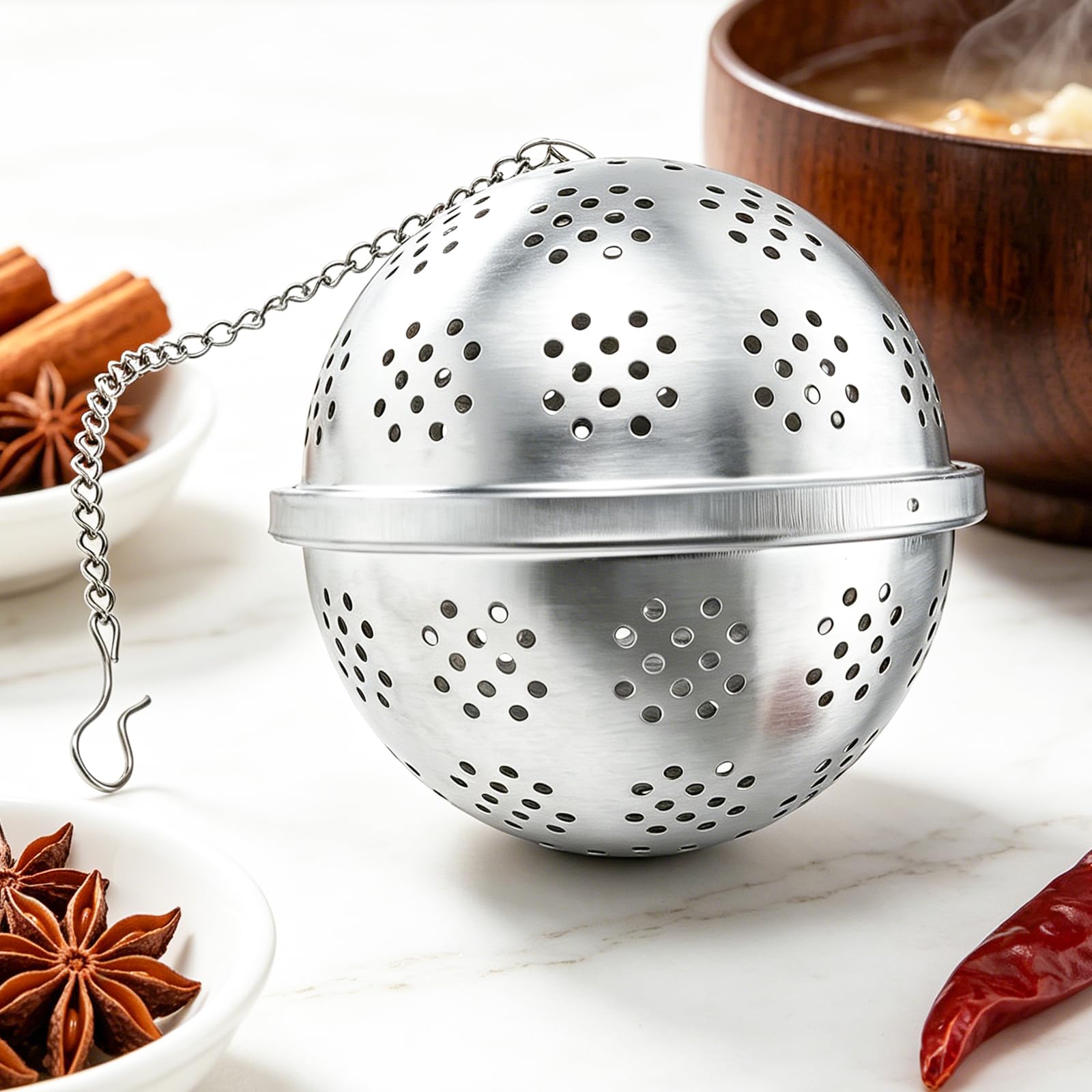 Large Stainless Steel Tea Ball Strainer - Spice Infuser -1