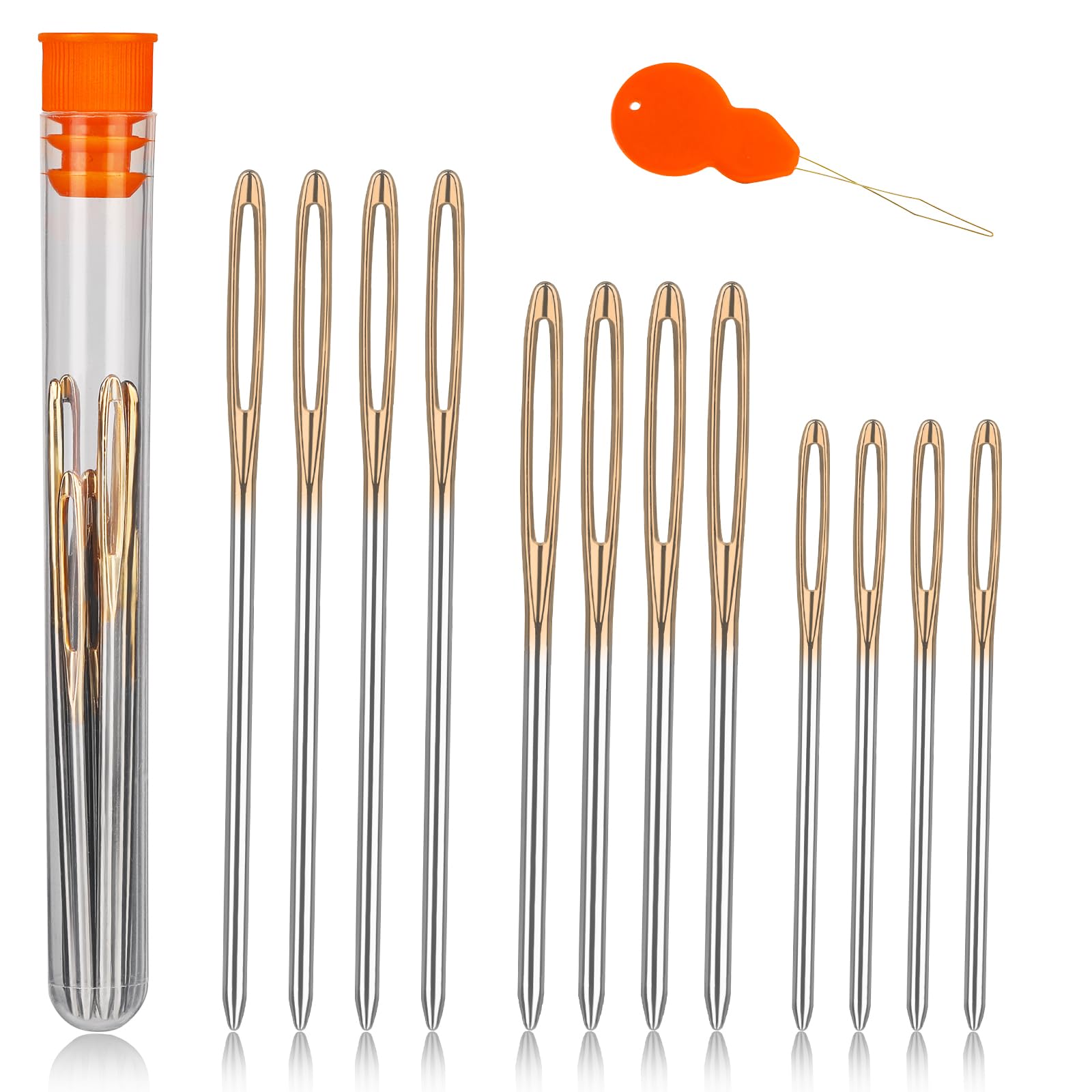 TLKKUE 12 Pcs/3 Sizes Large-Eye Blunt Needles, Steel Yarn Needle Gold