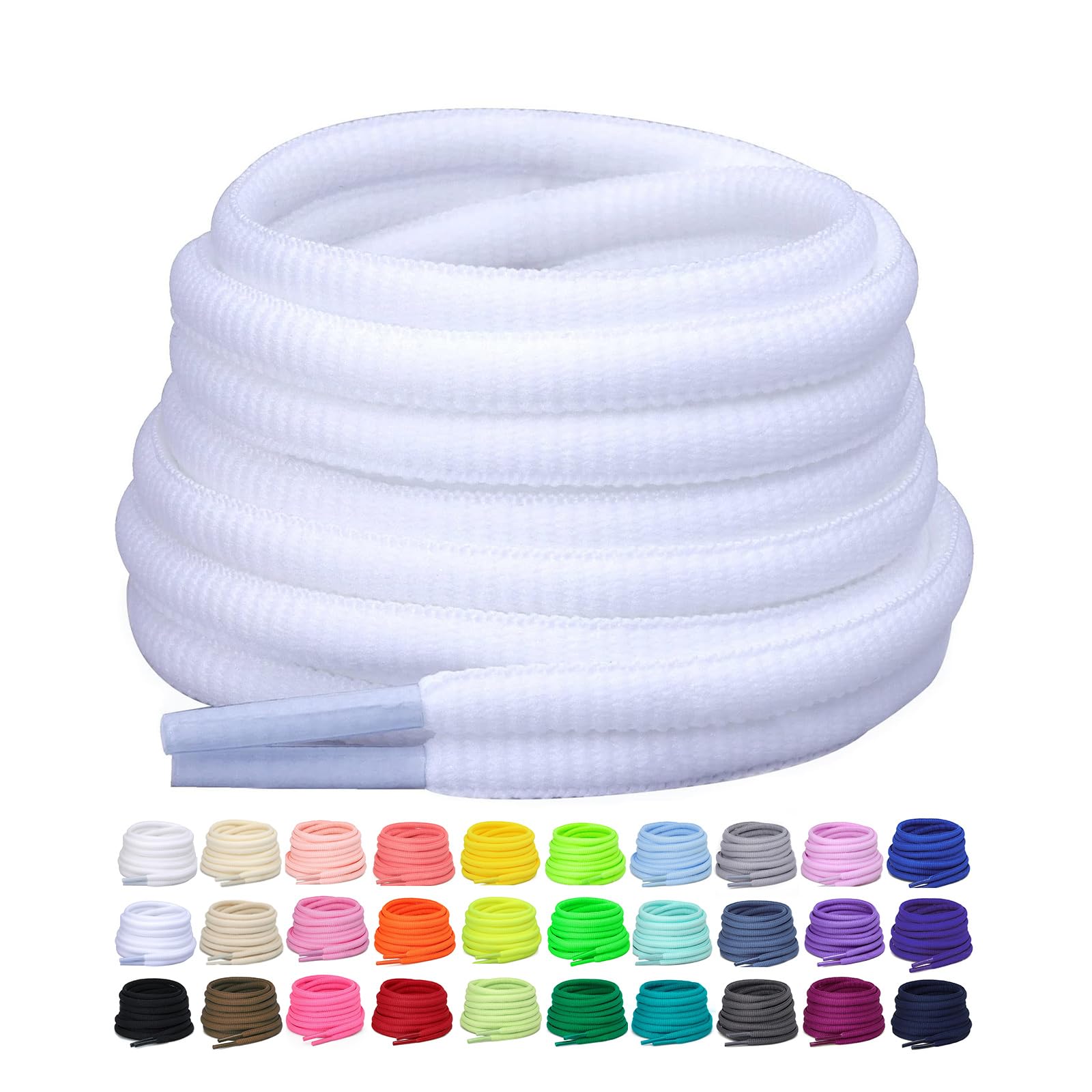 Puzeam 2 Pairs Oval Athletic Shoelaces 30 Colors 1/4" Half Round Shoe Laces for Sneakers
