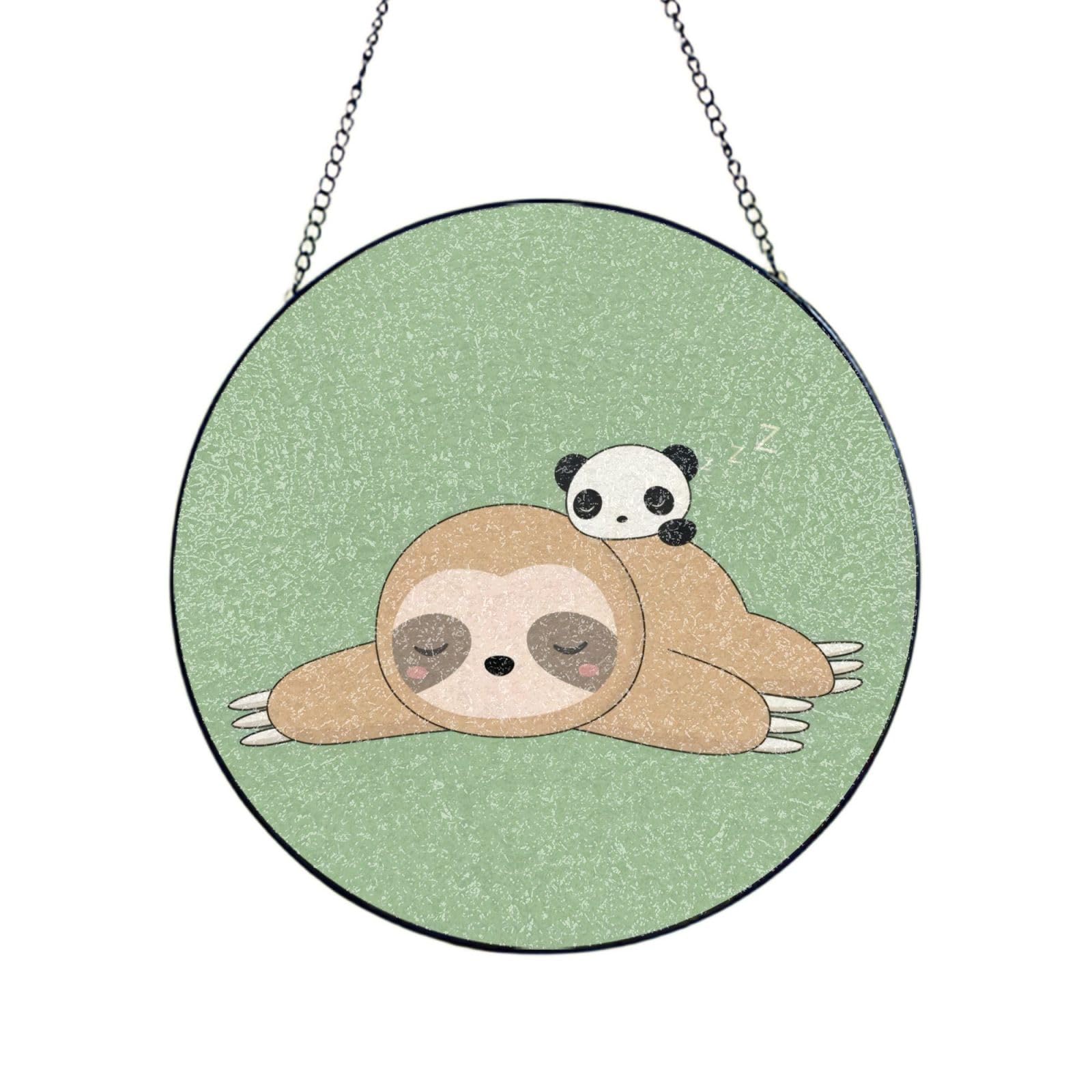 Phayah Cute Panda And Sloth Print Stained Glass Window Hanging Suncatcher For Door Terrace Garden Home Decor Sun Catcher Birthday Gifts For Lovers Dad Mom 12in（30cm）
