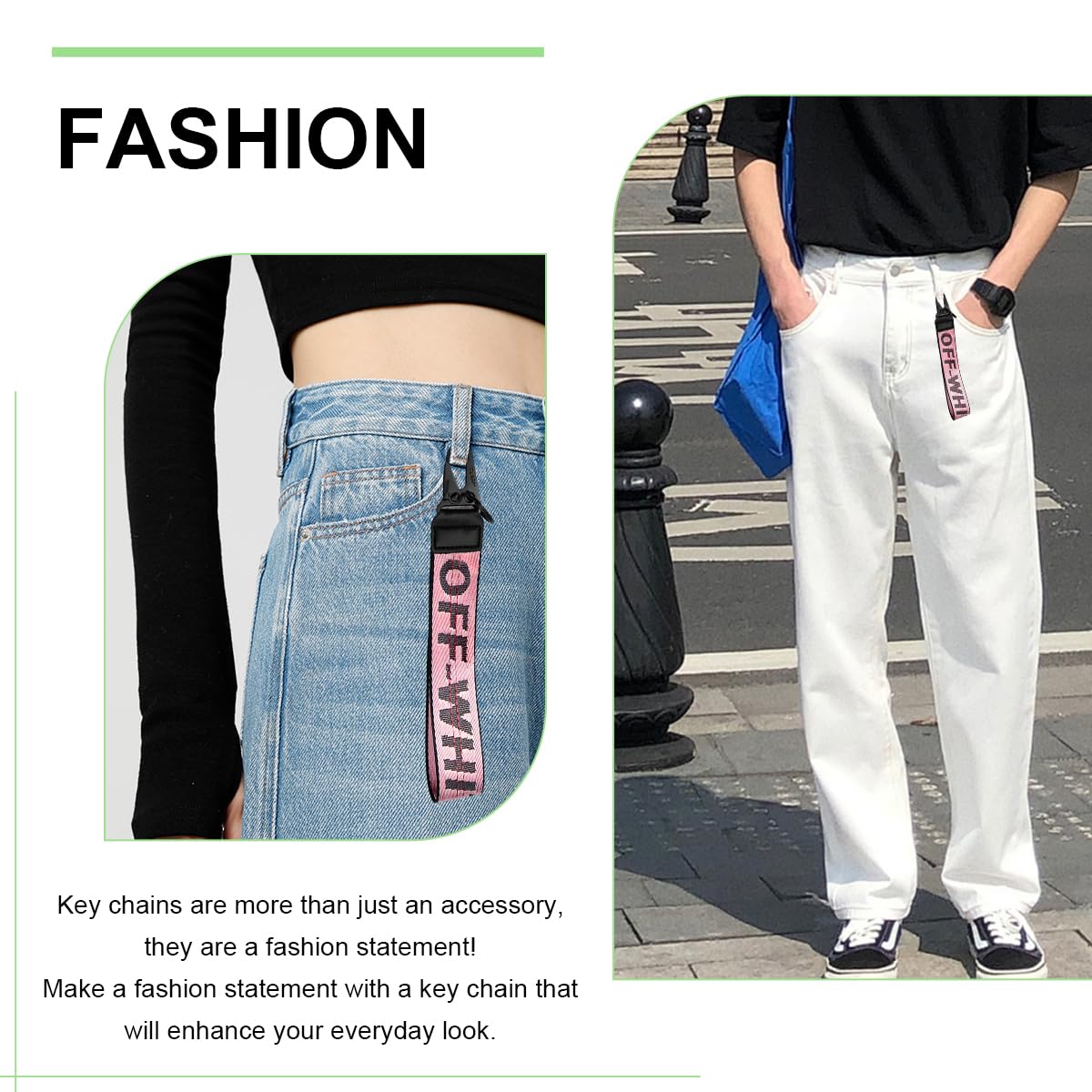 Car Keychain Fabric Keychain Wrist Lanyard Key Ring for Cars Keys Wallets Jeans Decoration Car Accessories Pink — view 5