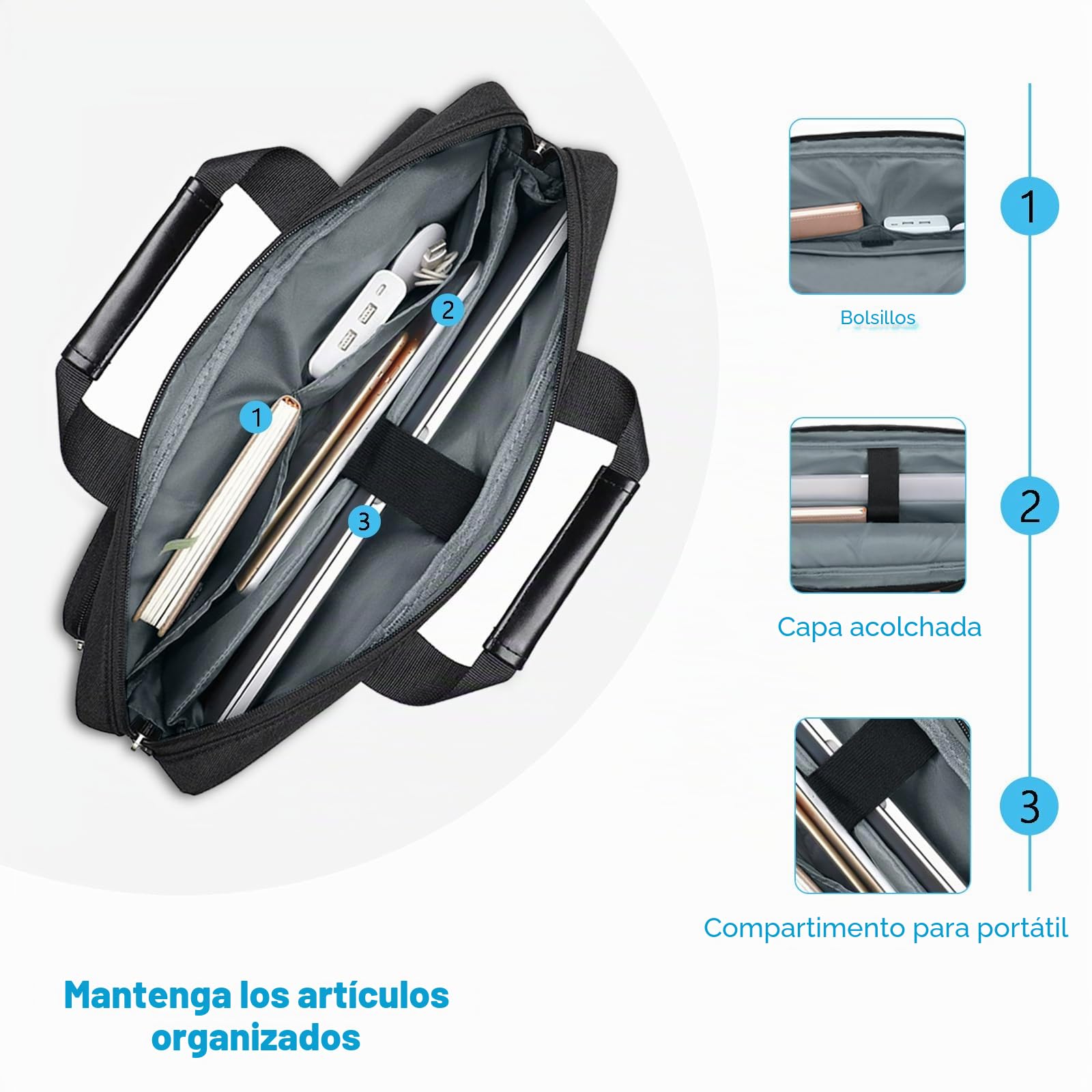 MOSISO Bolso Bandolera Portátil, Maletín con 2 Bolsillos Elevados&1 Solapa&1 Bolsillo Horizontal&Asa&Cinturón, Compatible con MacBook HP Lenovo Dell ASUS Acer, Negro, 16 Pulgadas