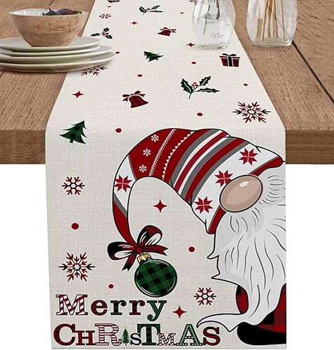 Camino de mesa de gnomo de Papá Noel, árbol de Navidad, copos de nieve, elemento de invierno, bufandas, cocina, comedor, caminos de mesa para