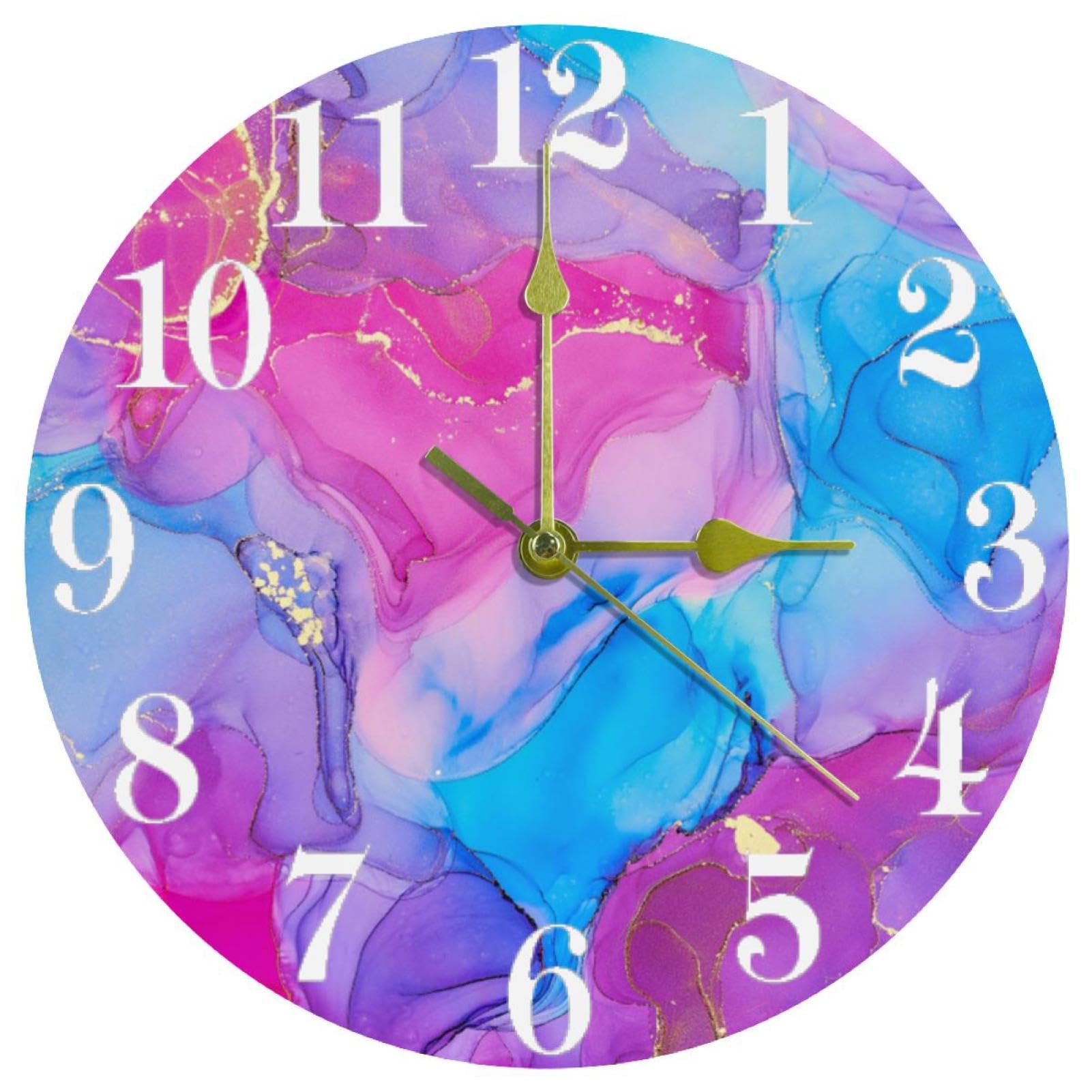 Horloge murale à texture d'encre mélangée ronde et silencieuse