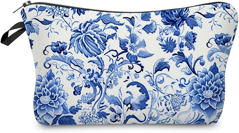 Necessaire retangular Livel lhood com estampa Blue White Porcelain e zíper