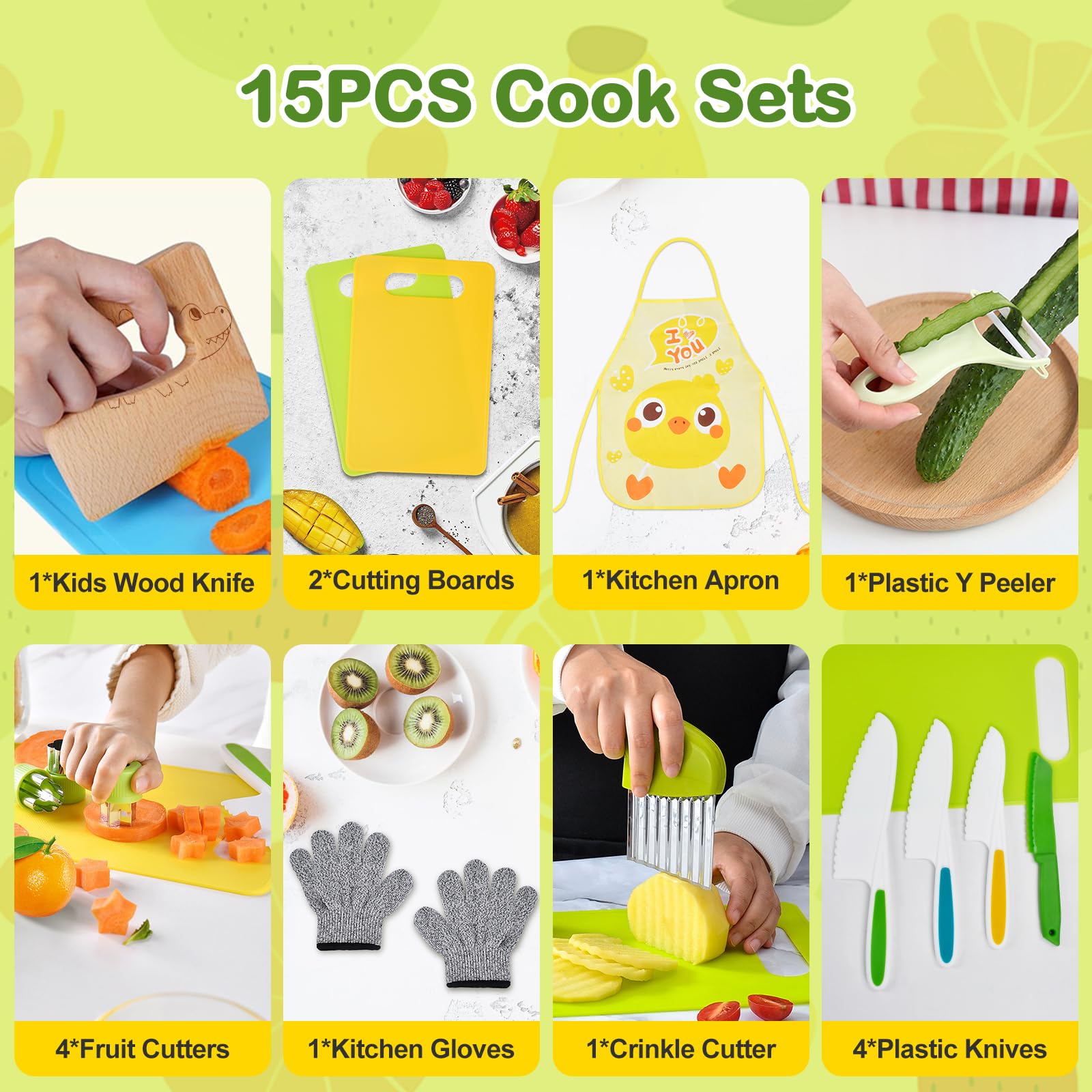 15PCS Montessori Kitchen Toys for Toddlers: Easter Basket Stuffers Gifts for Kids - Kids Safe Cooking Sets Real Knife Set for Real Cooking - Stocking Stuffers Birthday Gifts for Boy Girl - 3