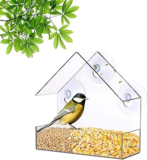 AAMEN Window Bird Feeder, Clear Acrylic Window Bird Feeder with Strong Suction Cups, Windowsill Birdfeeders with Drainage Holes, Transparent Bird Feeding Station
