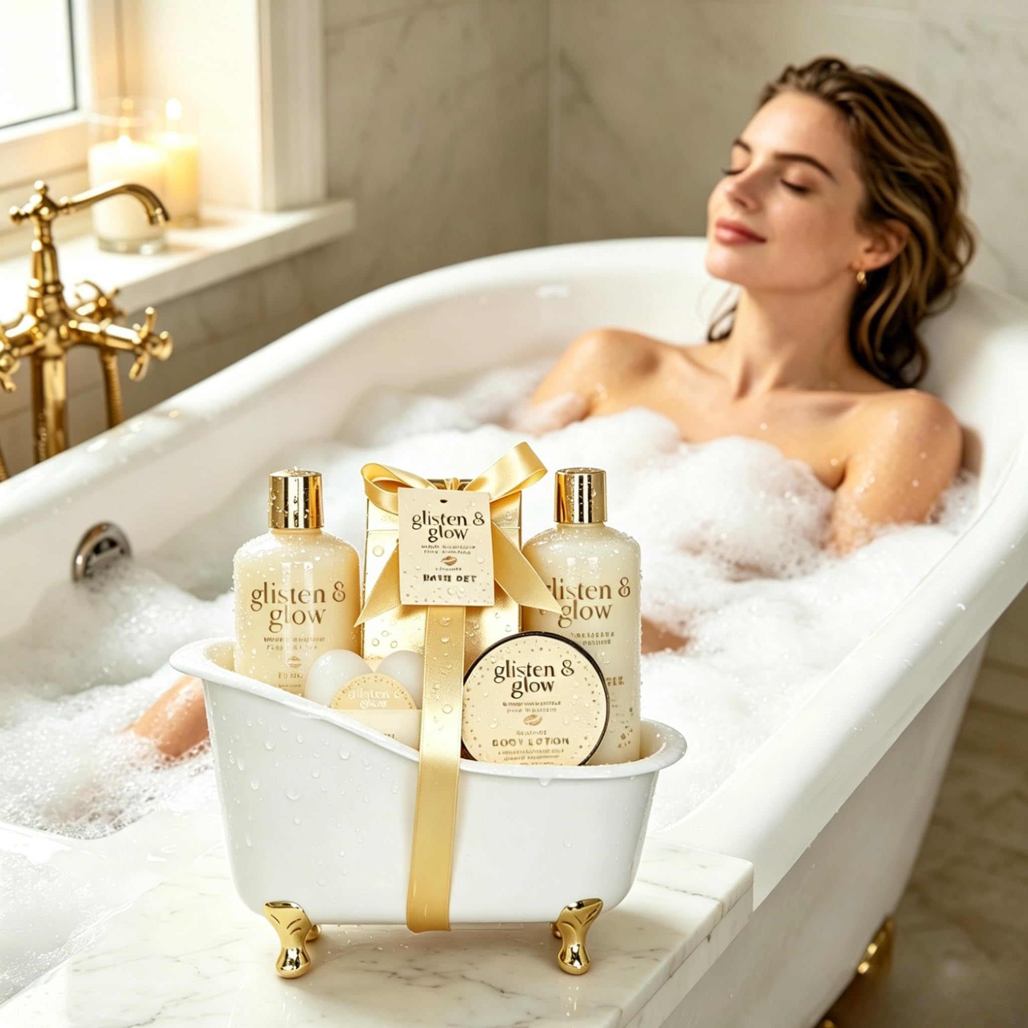 GLOSS ! Cofanetto da bagno LUXURY GOLD – Cofanetto di bellezza per donna – Cesto di bellezza, cura e benessere – Regalo per donna, compleanno, Natale, insegnante, festa della mamma - BAIGNOIRE