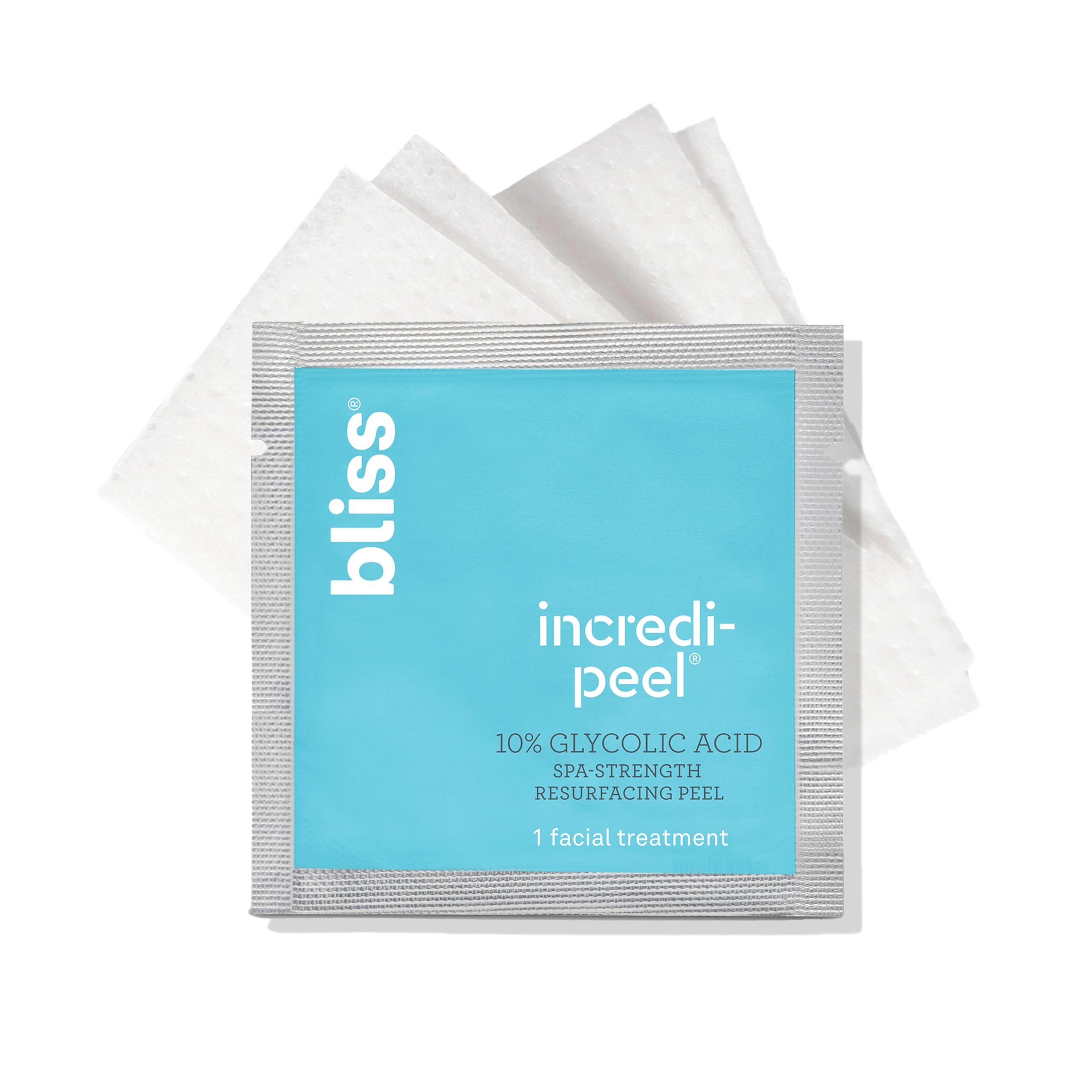 Bliss That's Incredi-Peel Glycolic Resurfacing Facial Pads - 15 ct - Single-Step Pads for Exfoliating and Brightening - Targets Fine Lines and Discoloration - Travel-Friendly - Vegan & Cruelty-Free Fragrance Free 15 Count (Pack of 1)