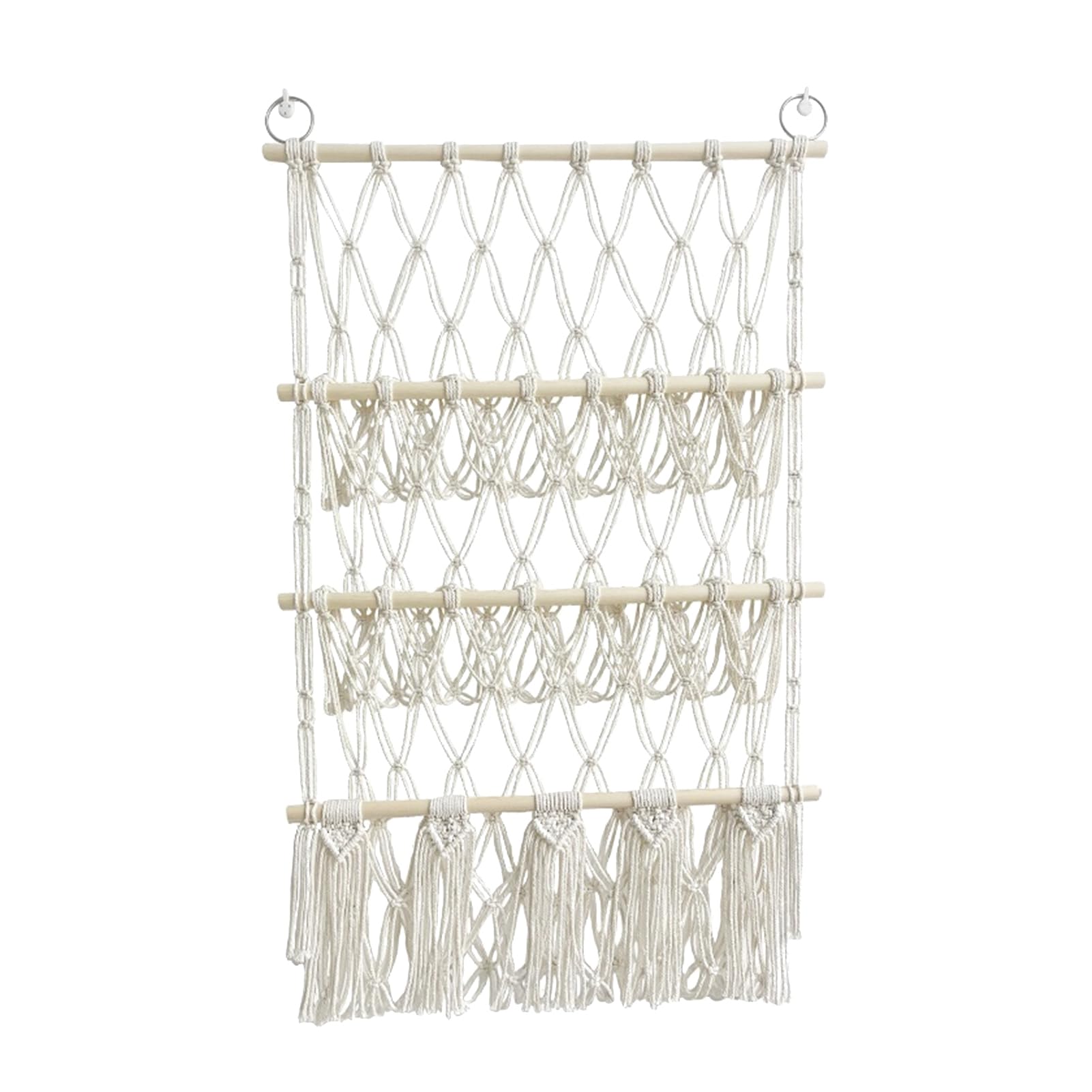 Chansunokku 3 Shelves Cuddly Toy Storage Net Stuffed Toy Hammock, Boho Macrame Hand-Woven Cotton Rope Hanging Toy Organiser Adjustable Storage Decoration For Children's Room (3 Levels)