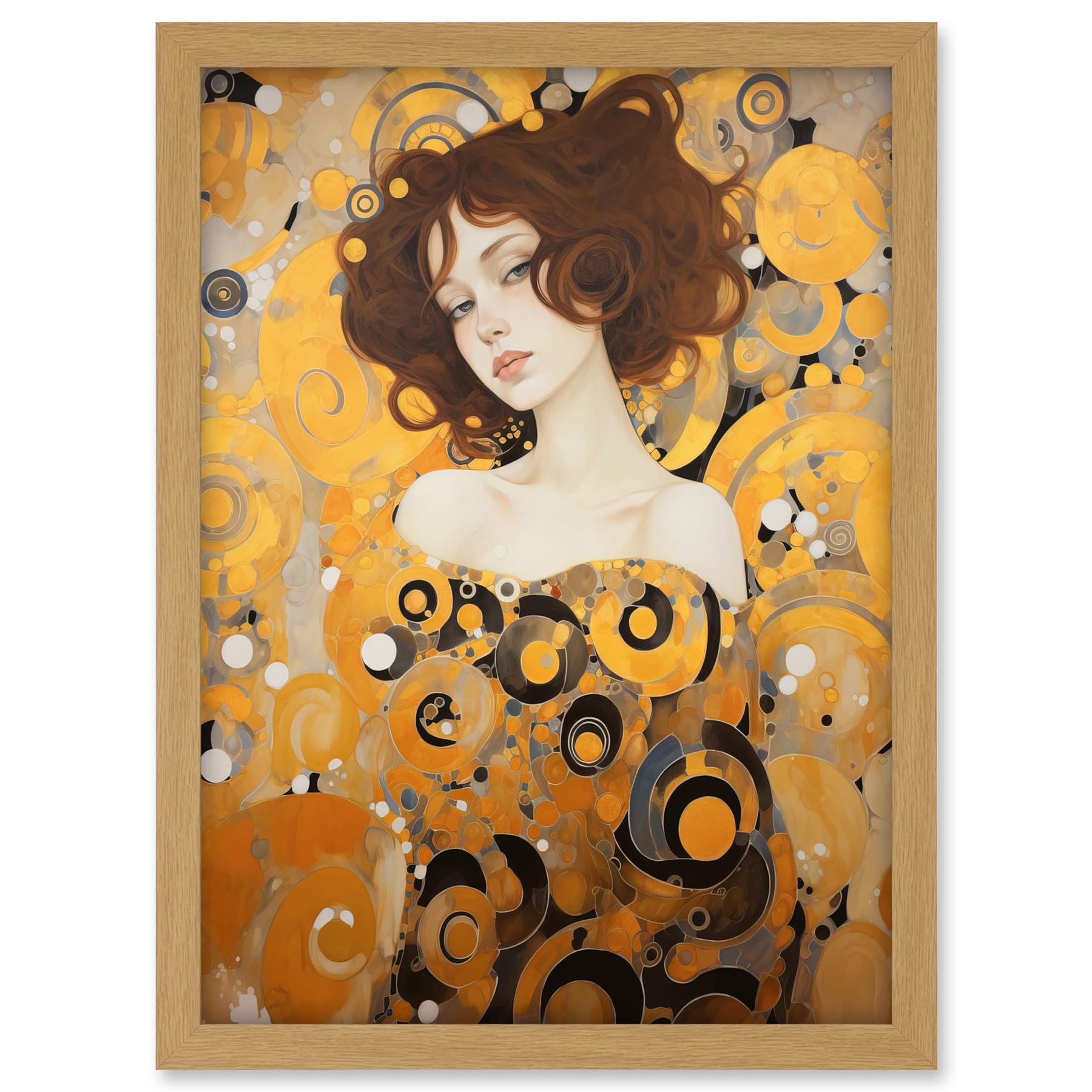 Artery8 Woman Portrait Gustav Klimt Style Oil Painting Gold Brown Artist Muse Art Nouveau Artwork Framed A3 Wall Art Print