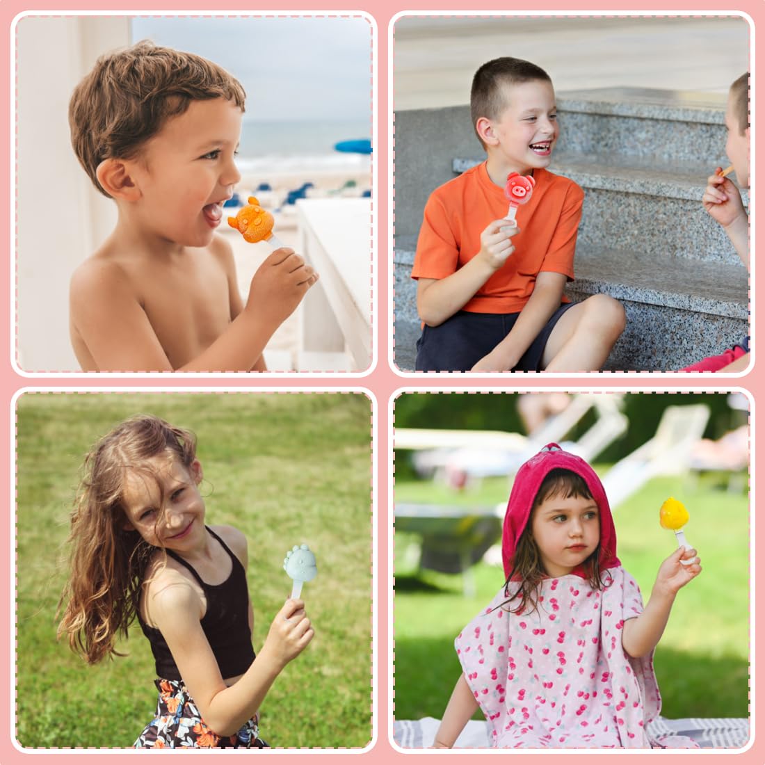 Bluelves Moldes Helados, 6 Pack Moldes para polos helados, Molde Helados Silicona con Palo, Poleras Helado para Bebé, Niño y Adultos（Animales）