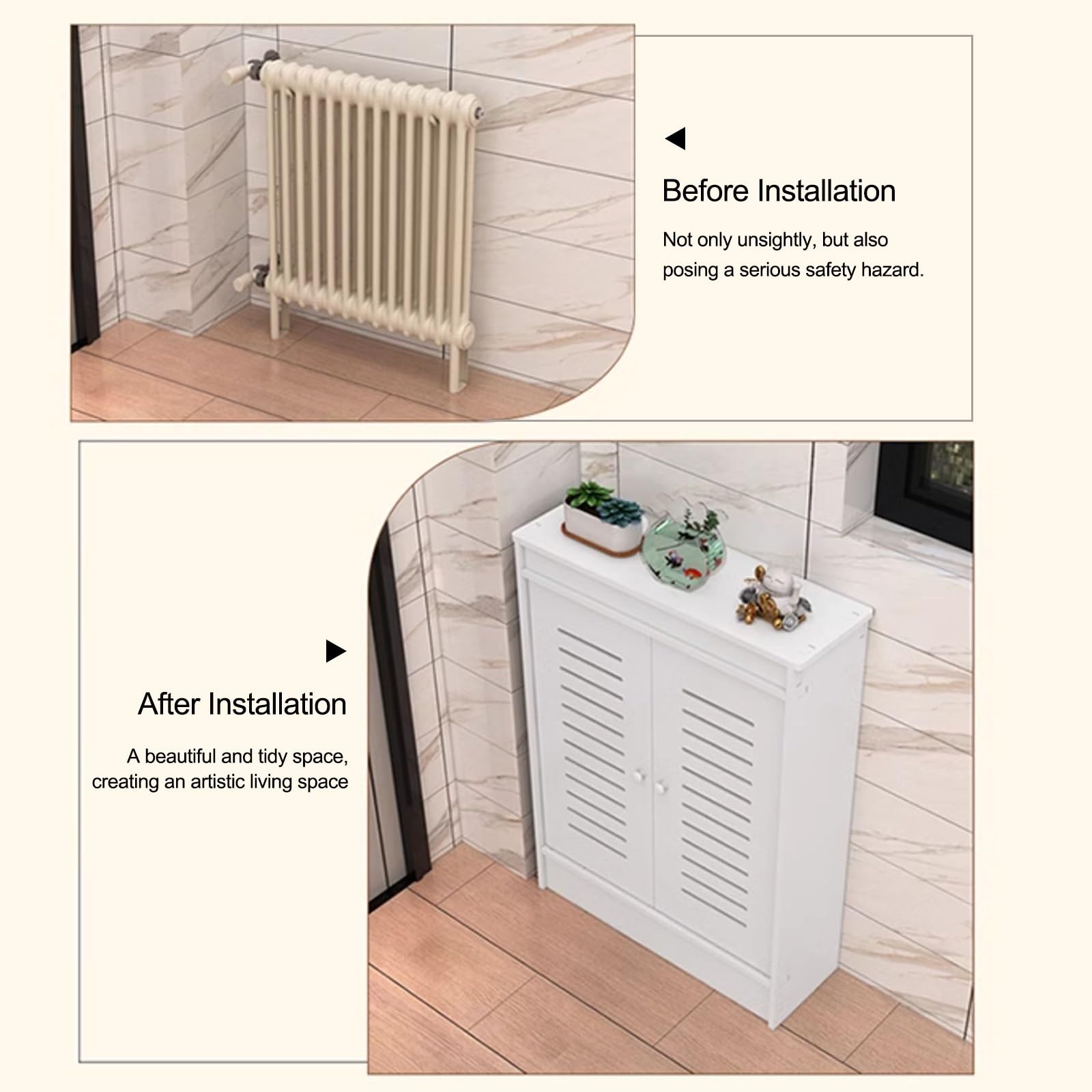 Generico Mobiletto copritermosifone con Ante, Elegante mensola riscaldante per Soggiorno, Soluzione salvaspazio, Design Moderno (80x70x25 cm/31,5x27,6x9,8 Pollici)