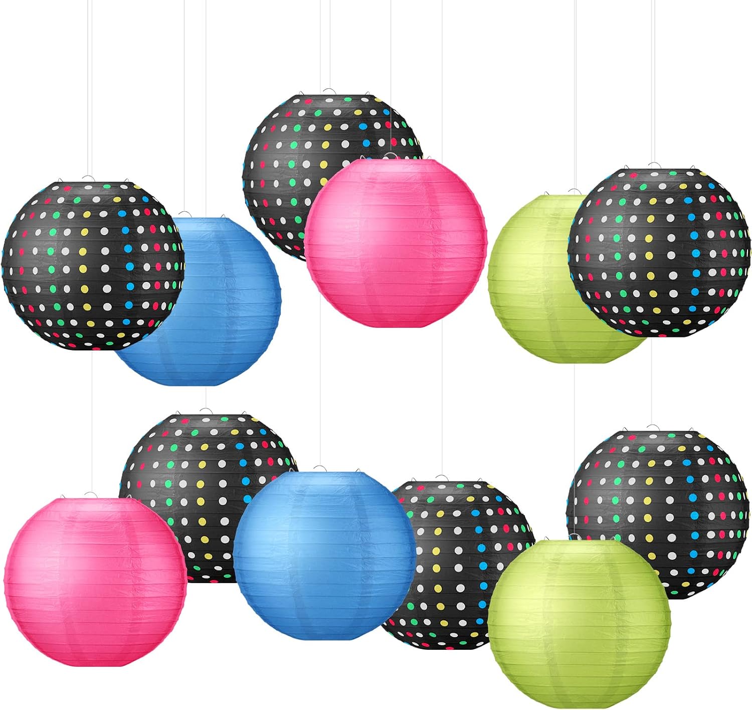 12 Pcs Chalkboard Brights Classroom Paper Lanterns 10 Inch Classroom Hanging Decoration Multi Color Brights Round Paper Lantern for Home Wall Supplies Birthday Party Decoration(Dot)