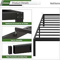 Vista 5 de EMODA 16 Inch Platform King Bed Frame No Box Spring Needed, Heavy Duty Metal Mattress Foundation with Sturdy Steel Slats Support, Noise Free, Easy
