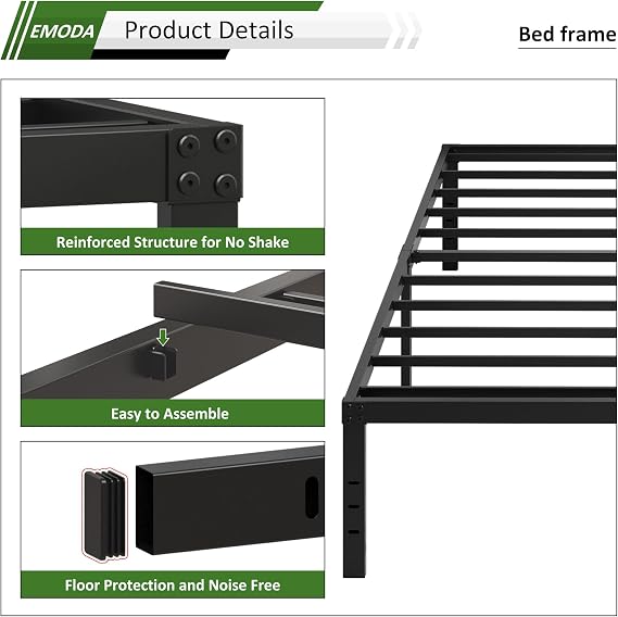 EMODA 14 Inch Full Size Bed Frame Heavy Duty Metal Platform
