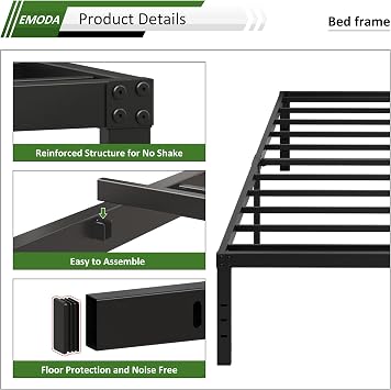 EMODA 14 Inch Full Size Bed Frame Heavy Duty Metal Platform
