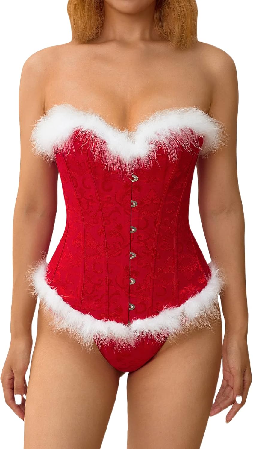 Christmas Cosets Santa Costume for Women Red Naughty Santa Lingerie Top Lace Up Bustier Corset