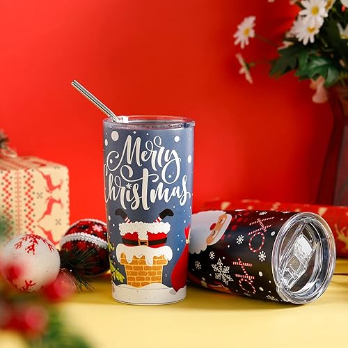 Miniatura 5 de Potchen 2 vasos de viaje divertidos de Navidad, regalo de Papá Noel, taza de café, regalo para Navidad, boda, fiesta, 20 onzas, aislamiento al vacío