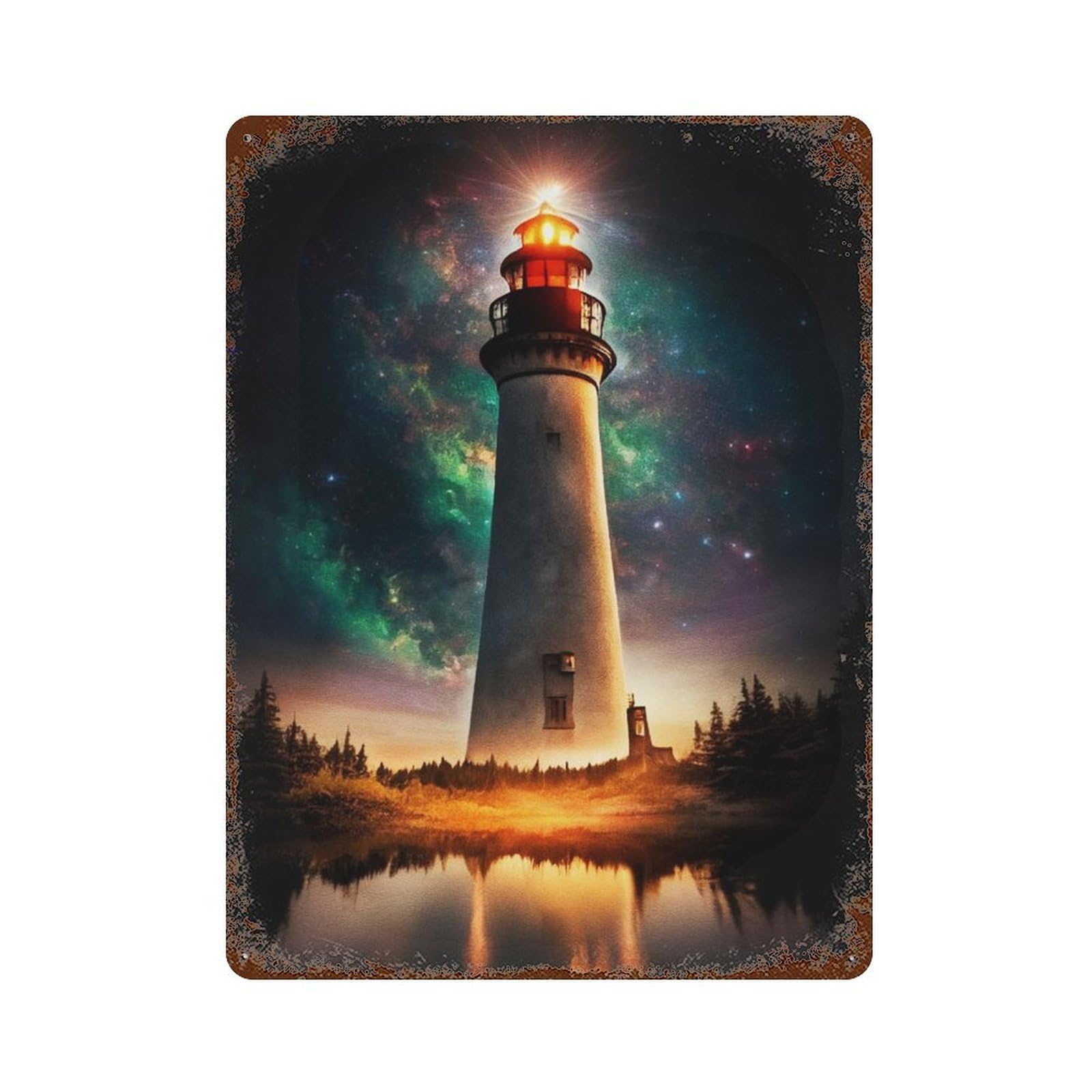 Fantasy Lighthouse Decorative Tin Sign 15.7"x11.8", Rustic Home Decor for Garage, Pub Or Kitchen