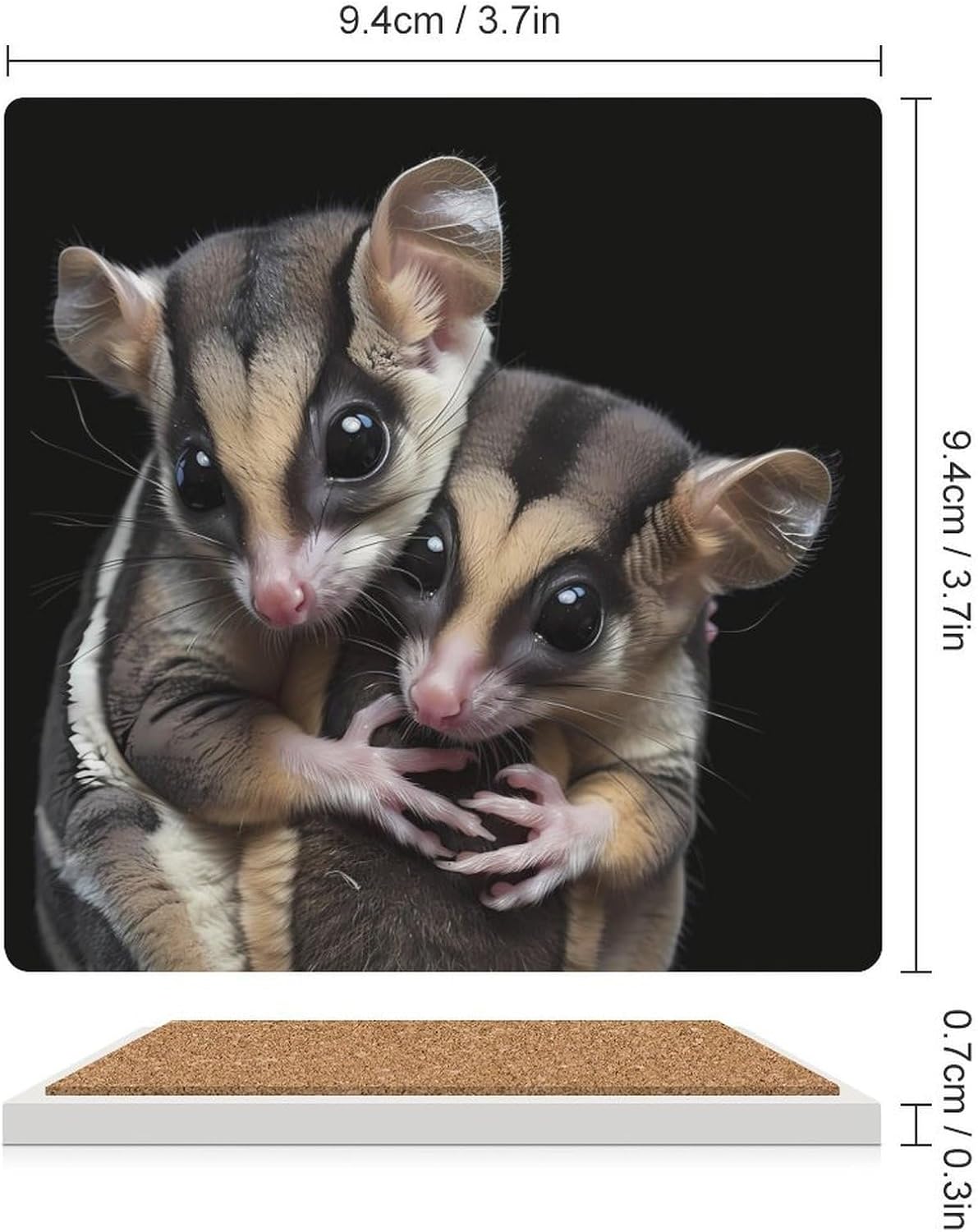 Cute Sugar Glider Coaster for Drinks Square Ceramic Table Coasters Stone Mat Crafts 6PCS Home Kitchen Decor