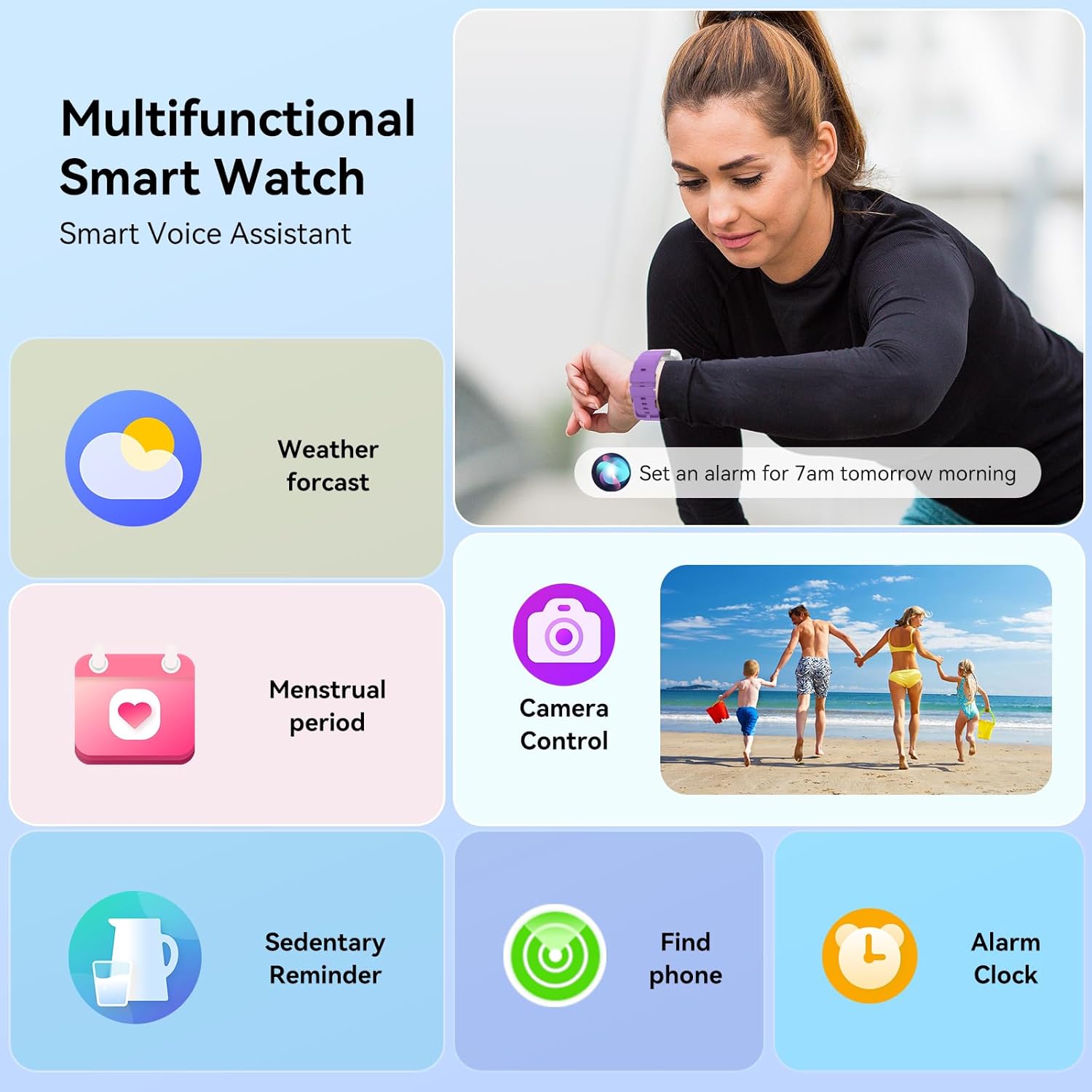 QONBINK M91 Smart Watch being charged, with text indicating 1.5-2 hours charging time, 5-7 days battery life, and 25-30 days standby time.