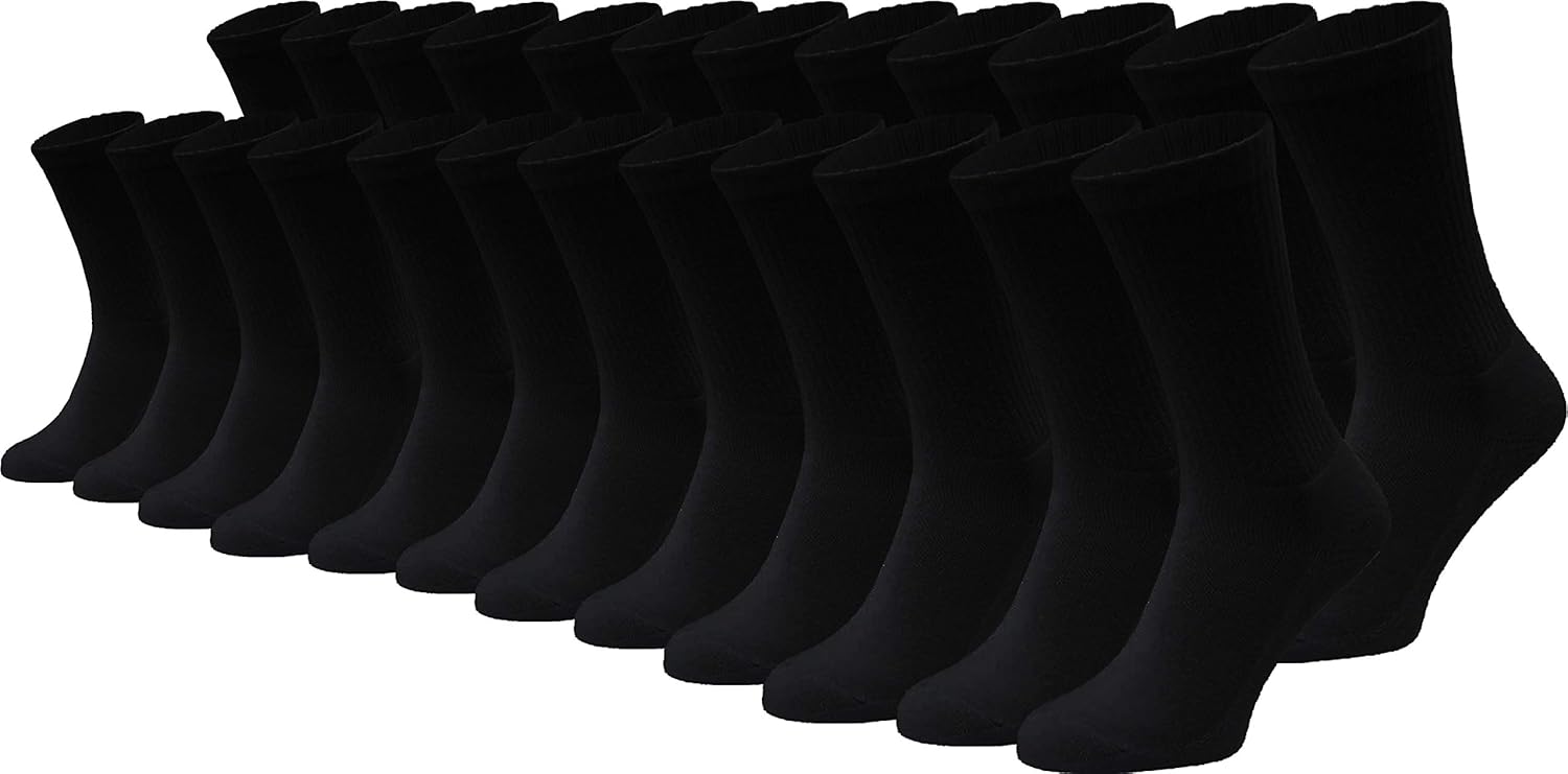 Winterlace 24 Pairs Cotton Crew Socks, Mens Womens Bulk Casual Sports Sock
