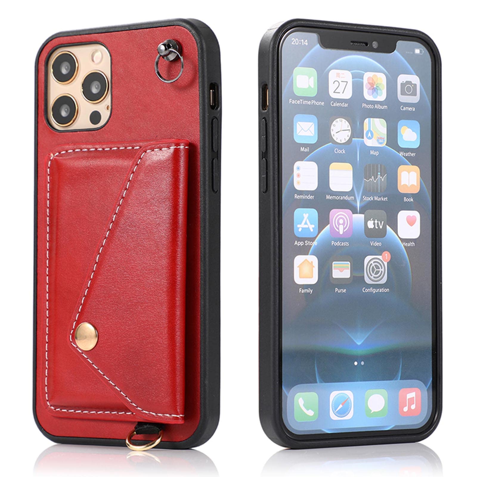 Custodia con Cordino per iPhone 13 PRO Max/13 Pro/13/13 Mini, Cover Portafoglio in Pelle PU con Chiusura Magnetica, Laccio Tracolla Cordoncino Custodia,Rosso,13 6.1"
