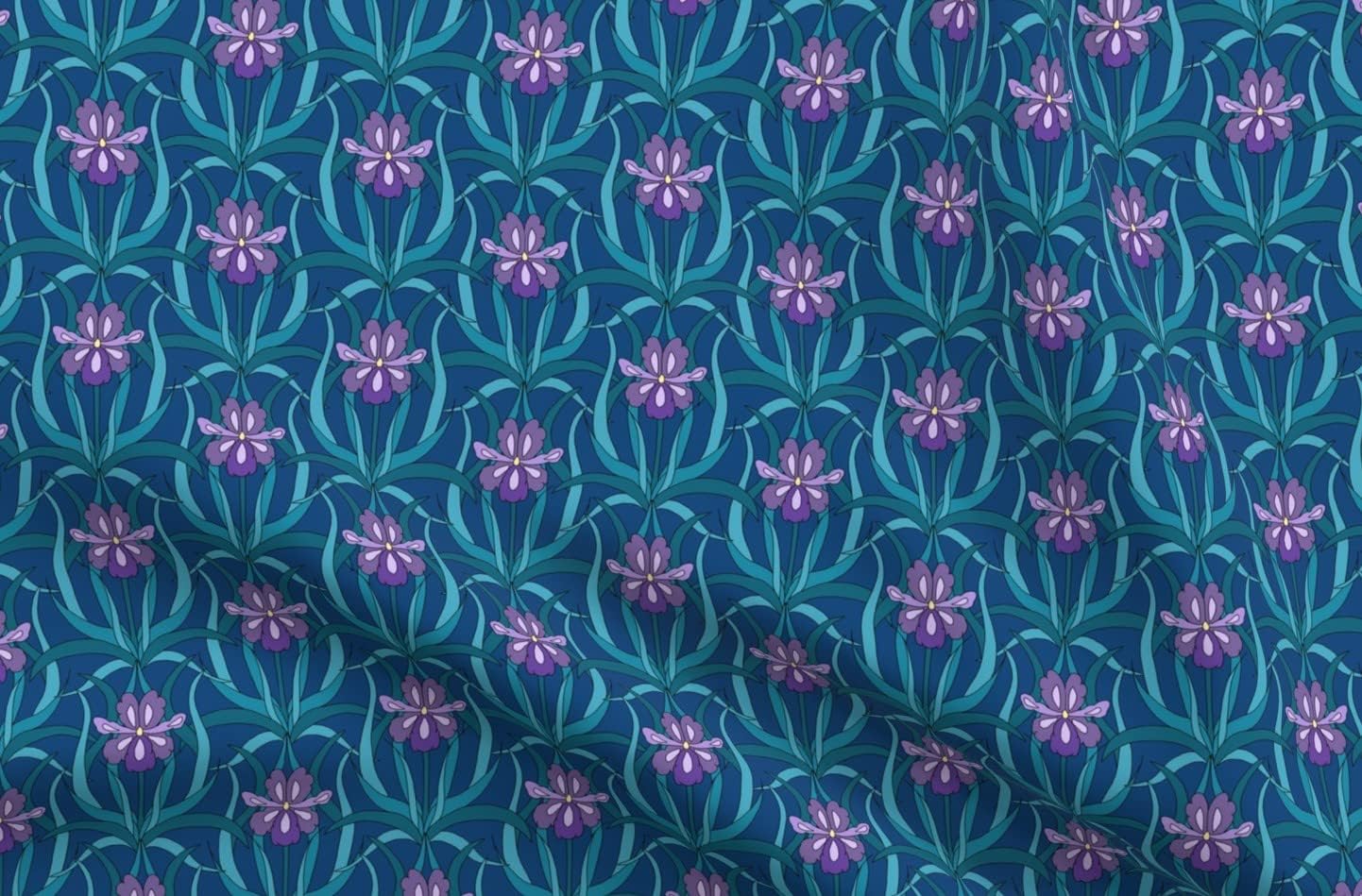 Spoonflower Fabric - Nouveau Iris Art Deco Floral Bold Purple Printed on Petal Signature Cotton Fabric Fat Quarter - Sewing Quilting Apparel Crafts Decor