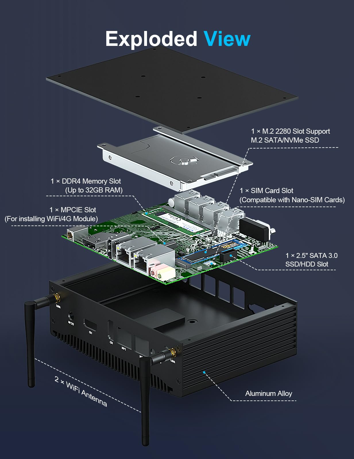 Baieyu Mini PC Industriale Core i5-8260U, 16 GB RAM DDR4 SSD da 1 TB