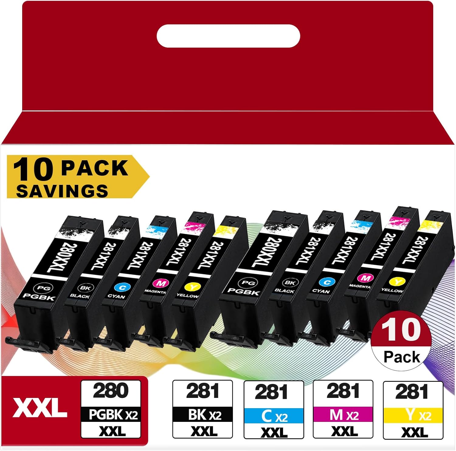 10 Pack PGI-280XXL CLI-281XXL Ink Cartridges Replacement for Canon 280 XXL 281 XXL Fit for Cannon TR8620a TR8620 TR8520 TR8600 TR7520 TS702a TS9520 TS9521C TS6120 TS6220 TS6320 TS8220 TS9120 Printers