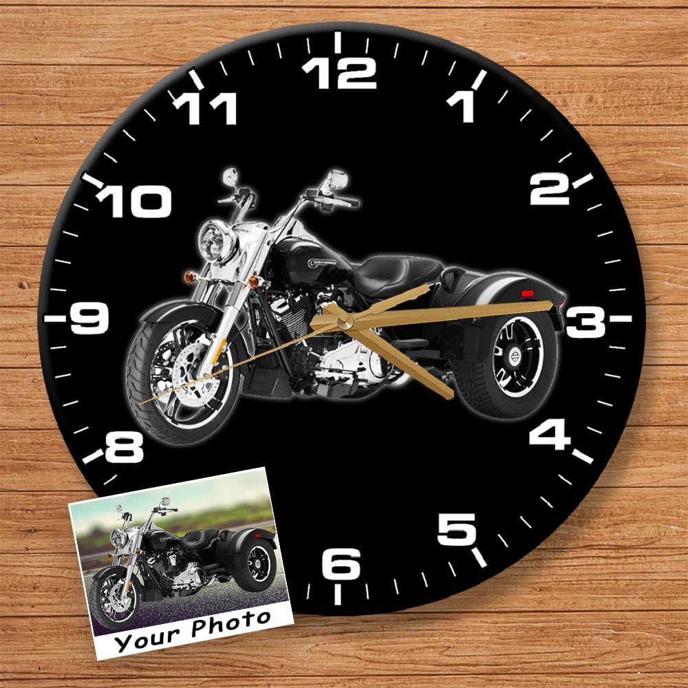 Personalized Photo Trike Motorcycle Wall Clock for Trikers, 12 Inch MFD Acrylic Clock, Trike Motorcycle Decor, Triker Mom Gifts, Triker Grandmas, Trike Lovers Best Gifts (Wall Clock1)