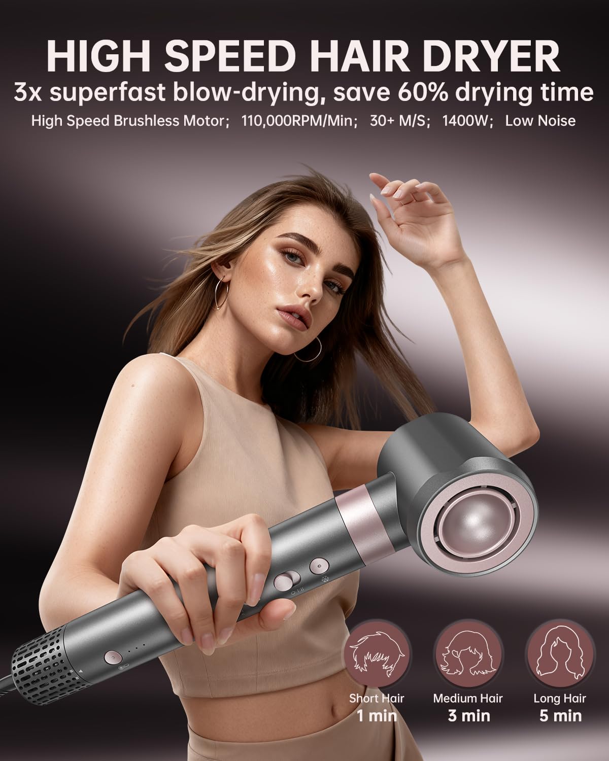 webeauty 4in1 Seche Cheveux Diffuseur Boucle avec Boucleur a Cheveux | 110,000 TR/Min,30M/S, Seche Cheveux Professionnel avec Boucleur Automatique,Diffuseur, 500 Millions d'ions Négatifs Airstyler