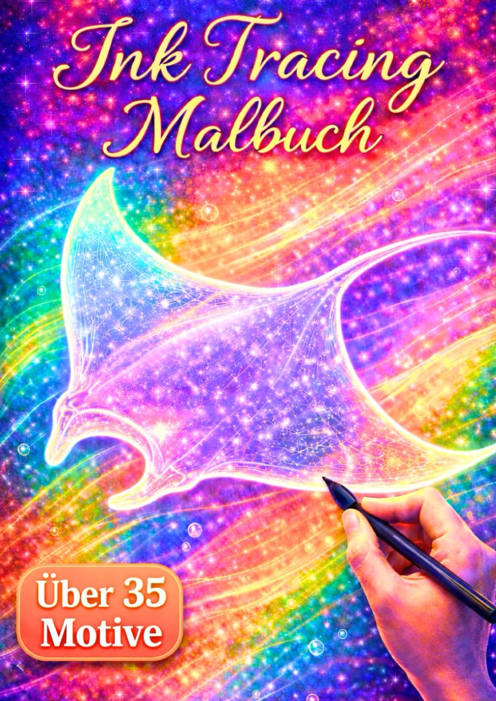 Ink Tracing Malbuch - Magische Tiere: Über 35 fantasievolle Motive zum Nachzeichnen/ Aquarell-Farbverläufe & weiße Linien/ Entspannung & Kreativität für Erwachsene und Jugendliche