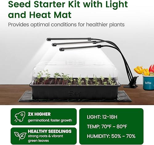 Miniatura 2 de SOLIGT Kit de inicio de semillas de 60 celdas con luz de crecimiento y alfombrilla térmica, bandeja de inicio de semillas con cúpula de 4.3" de