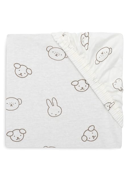 Jollein Sábana Bajera Ajustable Jersey - para Camas Infantiles - Miffy and Friends - 70/75 x 140/150 cm