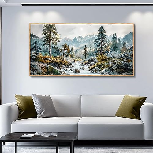 Miniatura 4 de ERQINHUA Decoración de pared grande para dormitorio, lienzo para sala de estar, oficina, bosque, árboles, cuadros con remaches, vistas, paisajes,