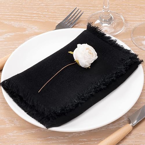 Socomi Servilletas de tela hechas a mano a granel de 18 x 18 pulgadas, servilletas de cena de lino y algodón, servilletas rústicas para boda,