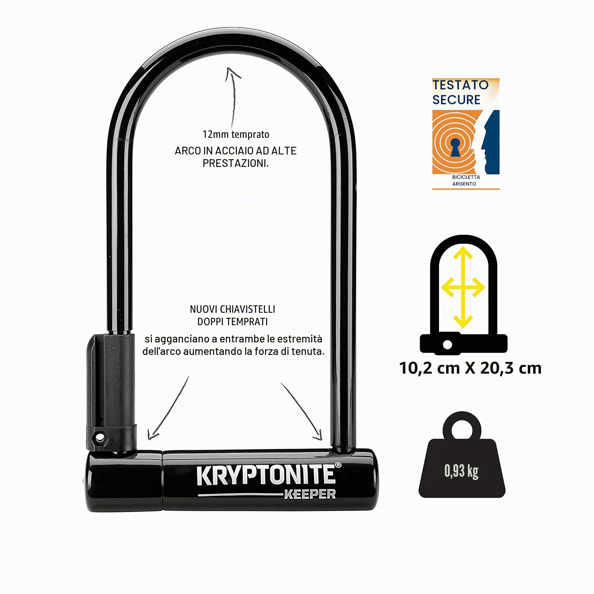 Kryptonite Lucchetto a U Keeper Std W/ 4' Flex | Lucchetto antifurto per bici con cavo flessibile| Livello di sicurezza 5/10| Per un grado di sicurezza moderato | Dimensioni 10,2 cm x 20,3 cm