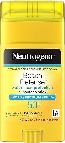 Neutrogena Beach Defense Water-Resistant SPF 50+ Sunscreen Stick, Broad Spectrum UVA/UVB Protection, PABA- & Oxybenzone-Free Face & Body Sunscreen Stick, Hands-Free Application, 1.5 oz
