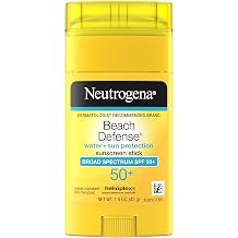 Neutrogena Beach Defense Sunscreen Stick SPF 50 Broad Spectrum UVA UVB Protection Lightweight Water Resistant up to 80 Minutes Oil-Free No-Mess Beach-Strength Sun Protection for Whole Family, 1.5 oz