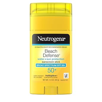Neutrogena Beach Defense Sunscreen Stick with Broad Spectrum SPF 50+, Lightweight Water-Resistant Sunscreen with Oil-Free & PABA-Free Formula, 1.5 oz