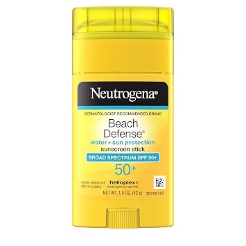 Neutrogena Beach Defense Sunscreen Stick SPF 50 Broad Spectrum UVA UVB Protection Lightweight Water Resistant up to 80 Minutes Oil-Free No-Mess Beach-Strength Sun Protection for Whole Family, 1.5 oz