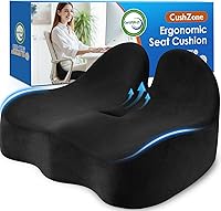 CushZone Extra Large Memory Foam Seat Cushion for Office Chair, Car, Gaming - Sciatica, Hip & Tailbone Pain Relief (Black)
