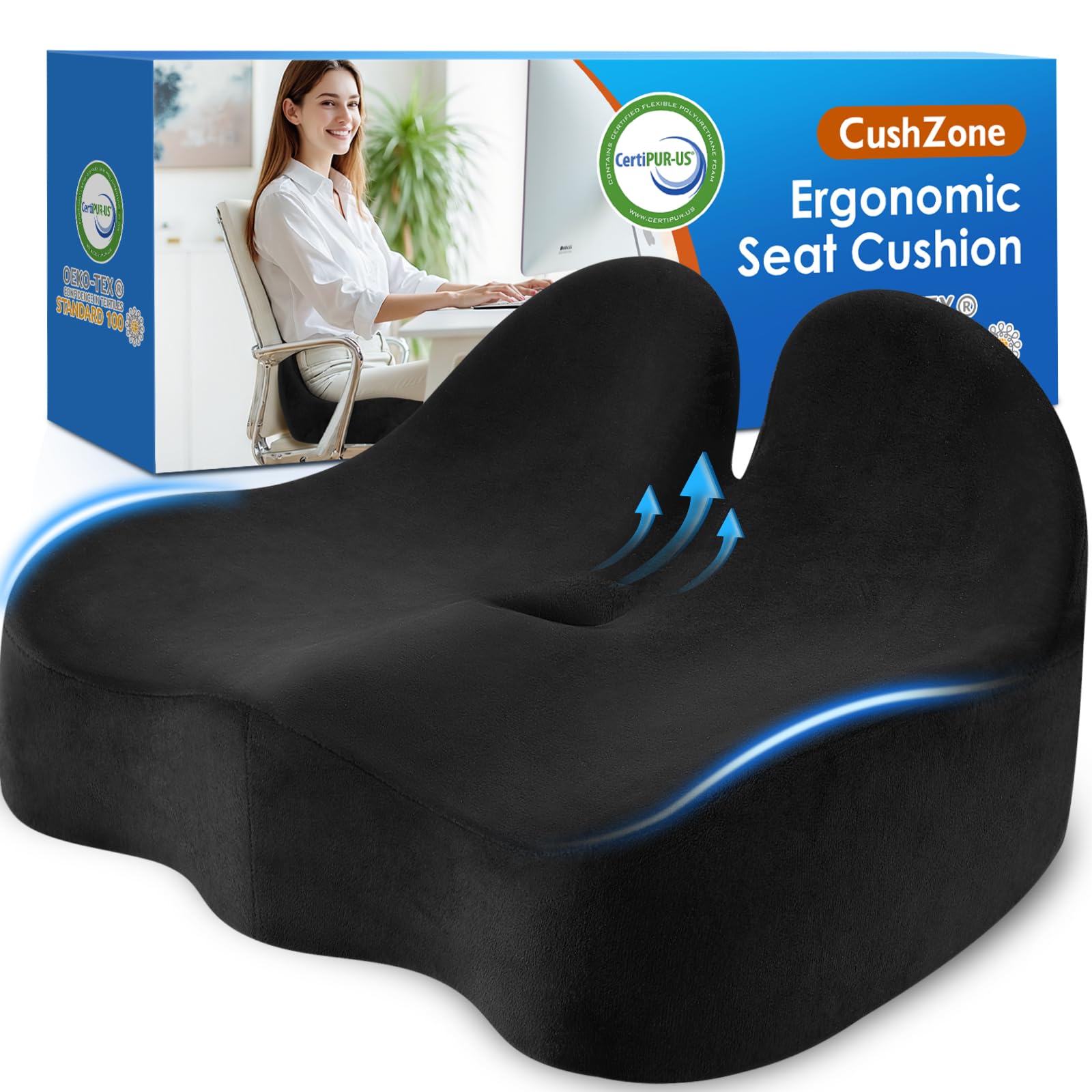 Seat Cushion, Memory Foam Office Chair Seat Cushion for Office Chairs/Car/Long Trip/Desk Chair/Gaming, Extra Large Size for Sciatica & Hip & Tailbone Pain Relief, Sciatica Support (Black)