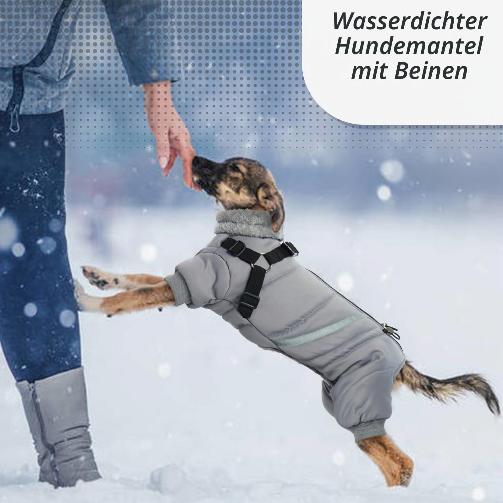 Wasserdichter Hundemantel, Hundejacke mit Geschirr, Wintermantel Hund für kleine Mittel Große Hunde, Winddichte Winterjacke Hund Outfit mit Reflektierender Streifen und Reißverschluss S-XL