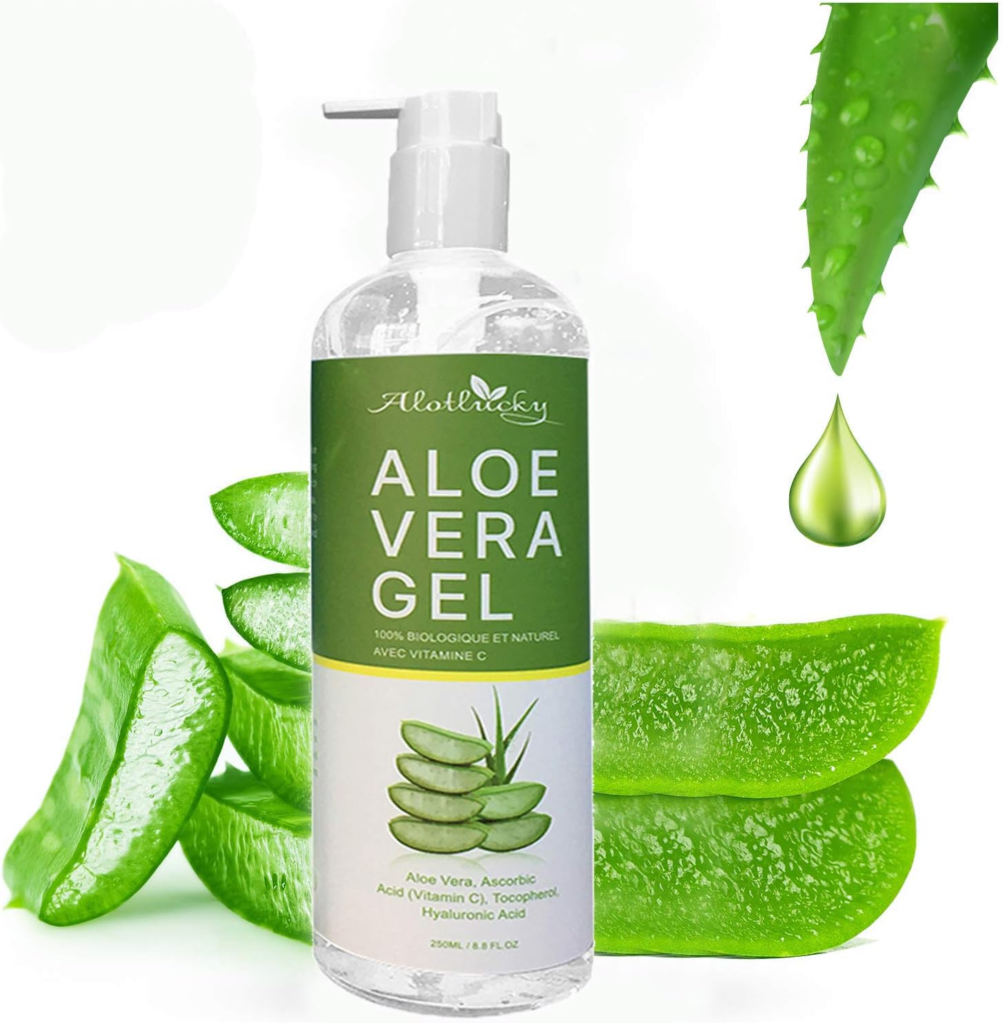 Alotlucky Aloe Vera Moisturizing Gel, Hydrating Skin Soothing Gel Aloe After Sun for Sunburn Relief, Aloe Gel Best for Face, Hair, Skin Soothing Gel for Burns, Rashes, Bites, Eczema- 8.8 fl.oz